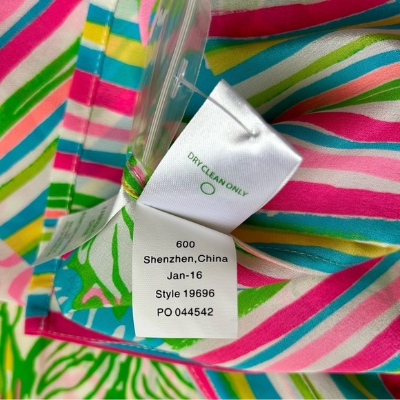 Lilly Pulitzer Iona Button Back Silk Tank Top Pink Green Hibiscus Stroll Floral - Picture 9 of 10